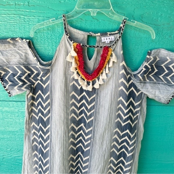 CLEARANCE ANTHROPOLOGIE THML BOHO GAUZY COTTON TASSEL DRESS SIZE MEDIUM EUC - Picture 3 of 13